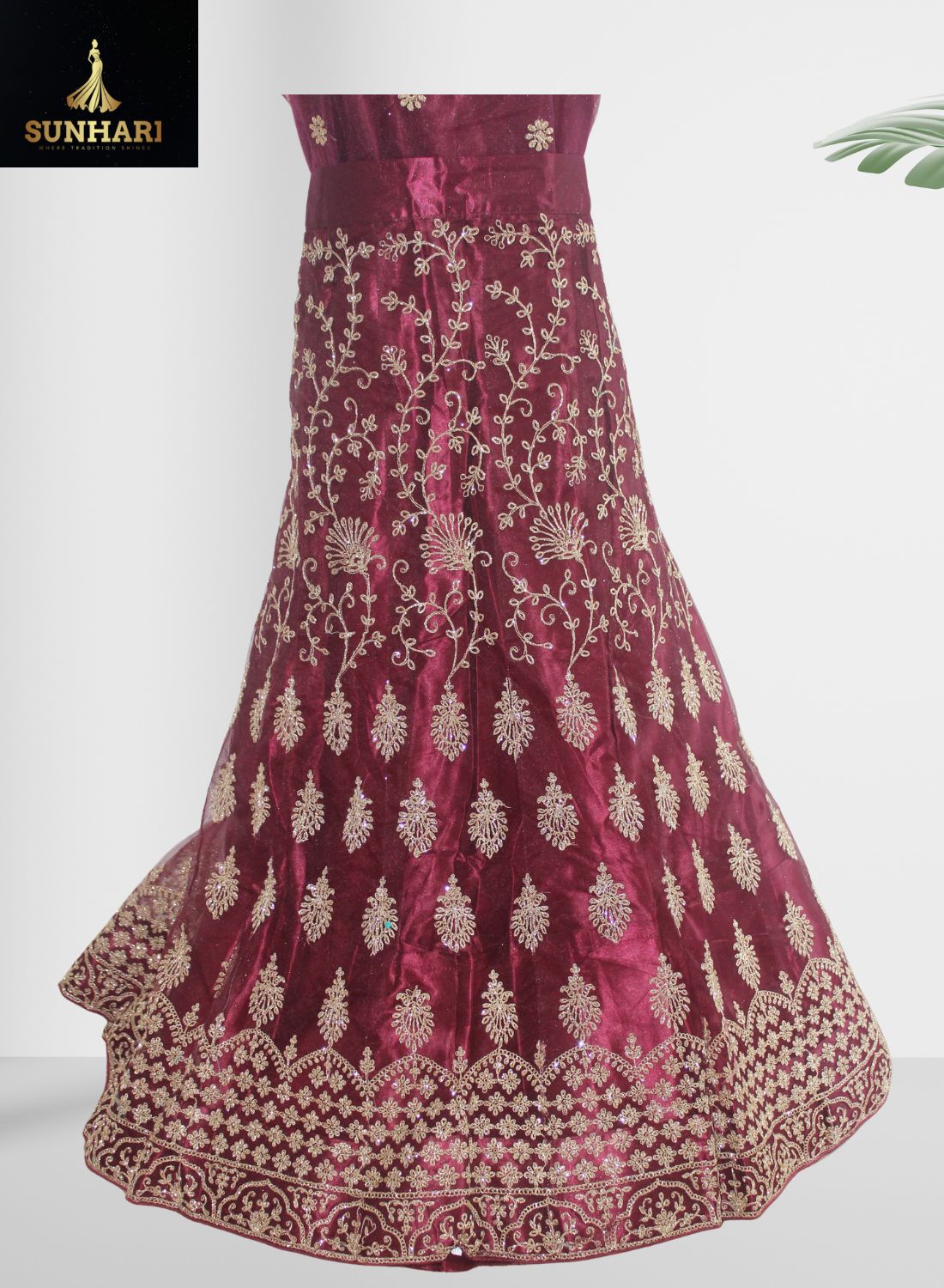 Royal Maroon Zari Embroidered Lehenga