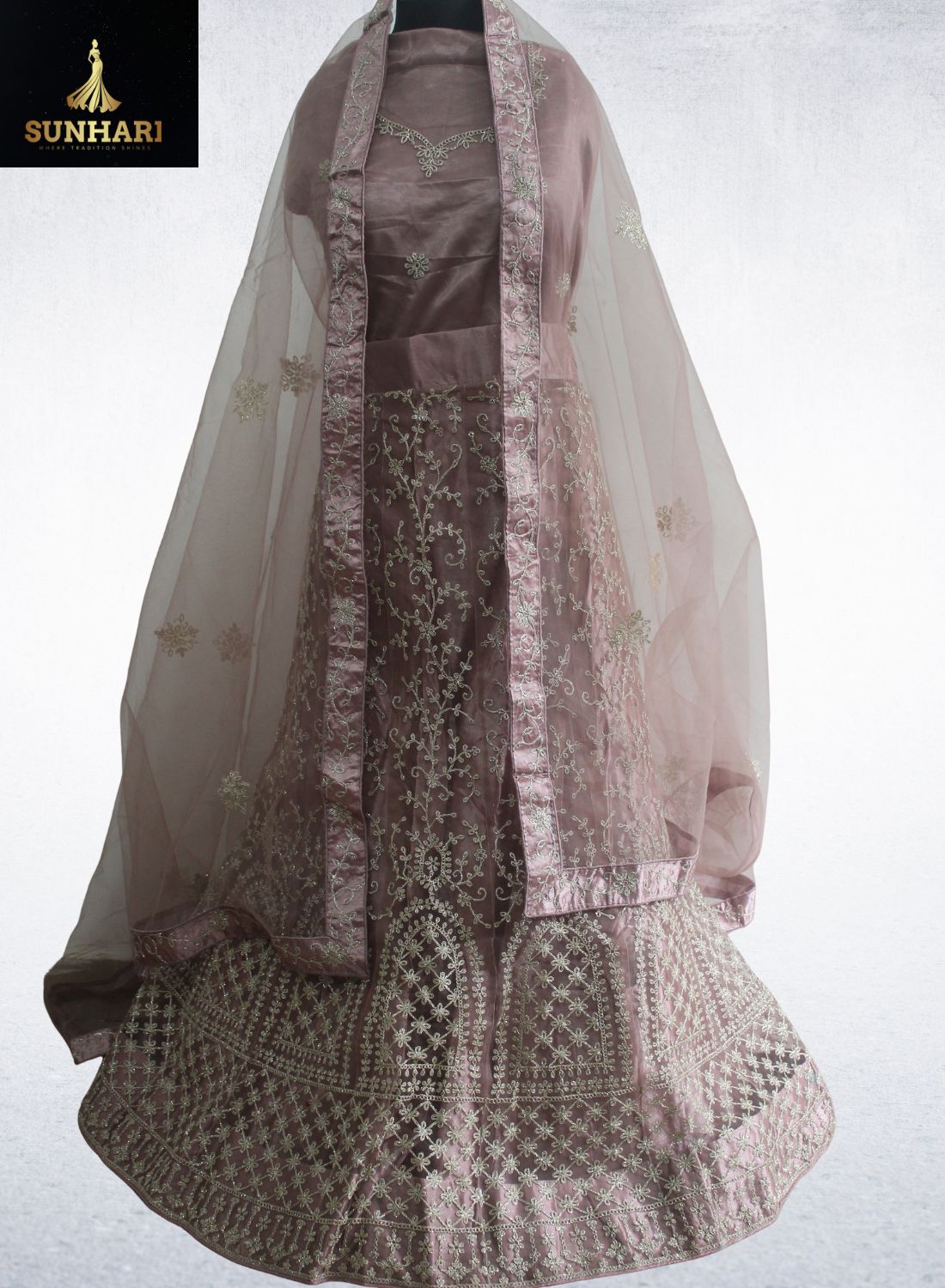 Premium Dusty Pink Zari Embroidered Lehenga