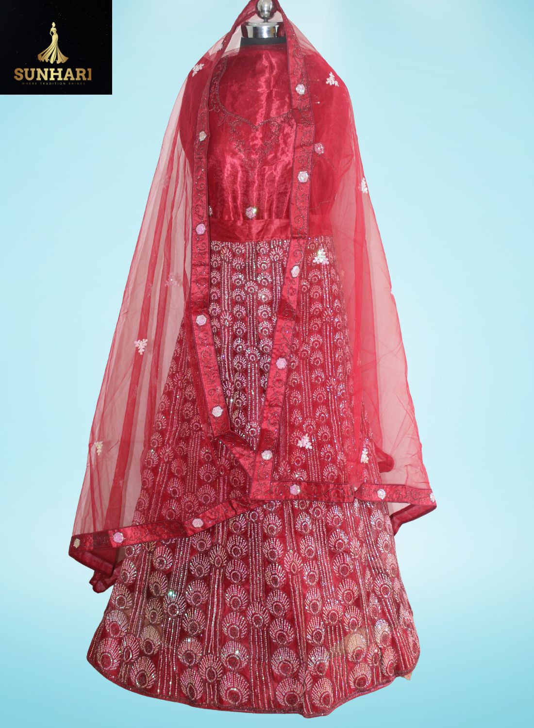 Scarlet Glow Sequin Embroidered Red Lehenga