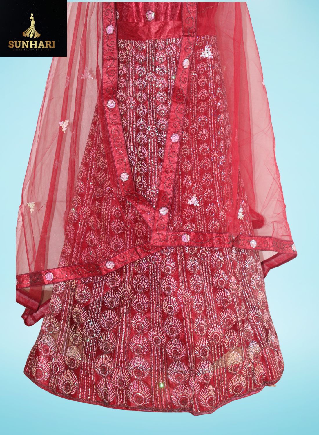 Scarlet Glow Sequin Embroidered Red Lehenga