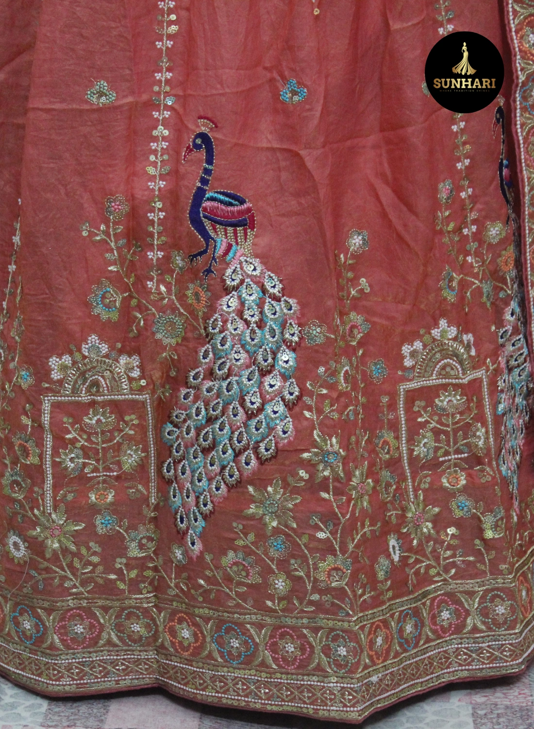 Rust Royale Peacock Handcrafted Designer Lehenga