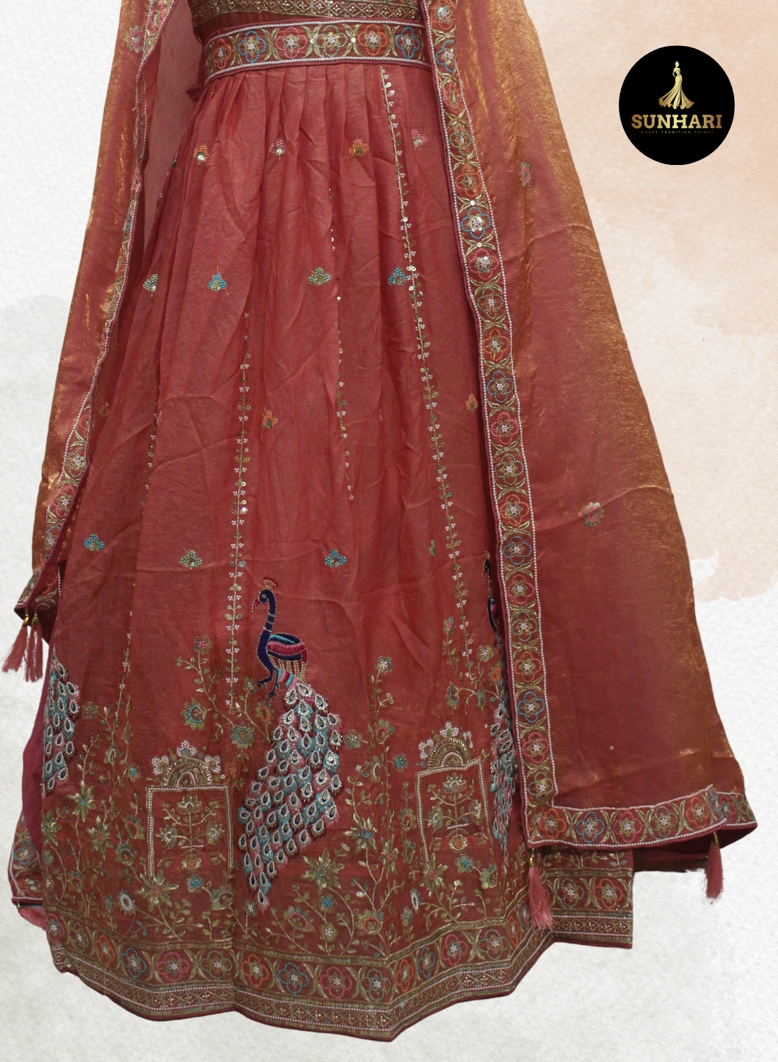 Rust Royale Peacock Handcrafted Designer Lehenga