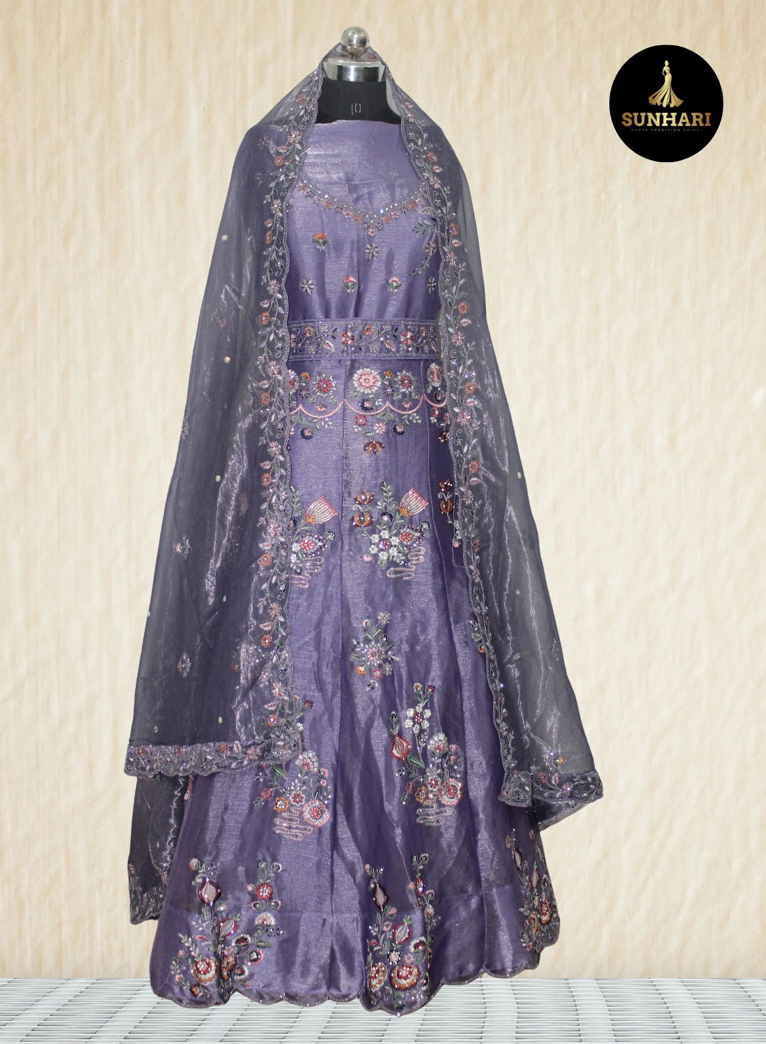 Dusty Purple Twilight Bloom Silk Lehenga