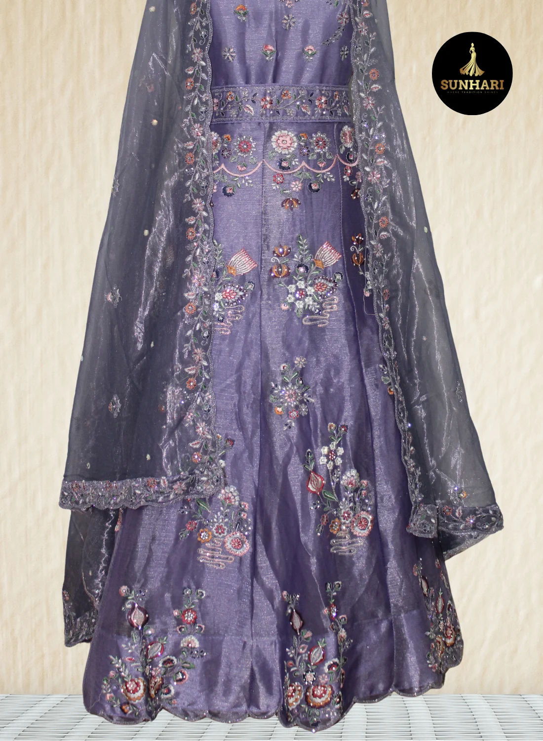 Dusty Purple Twilight Bloom Silk Lehenga