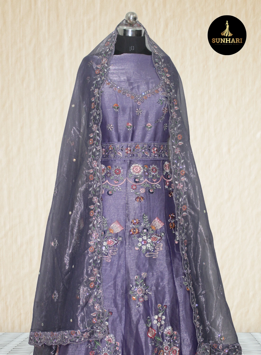 Dusty Purple Twilight Bloom Silk Lehenga