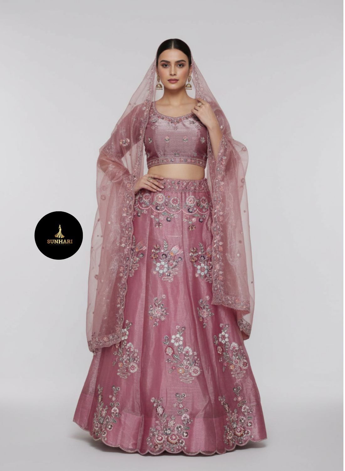 Rose Petal Handcrafted Organza Lehenga