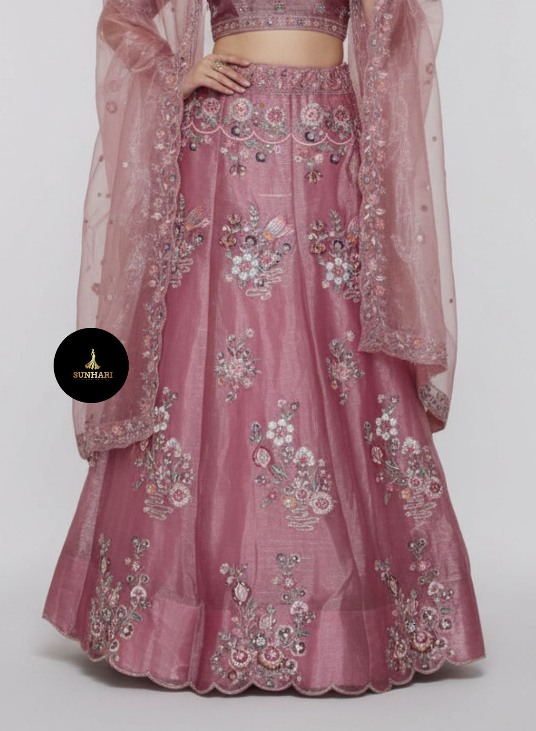 Rose Petal Handcrafted Organza Lehenga