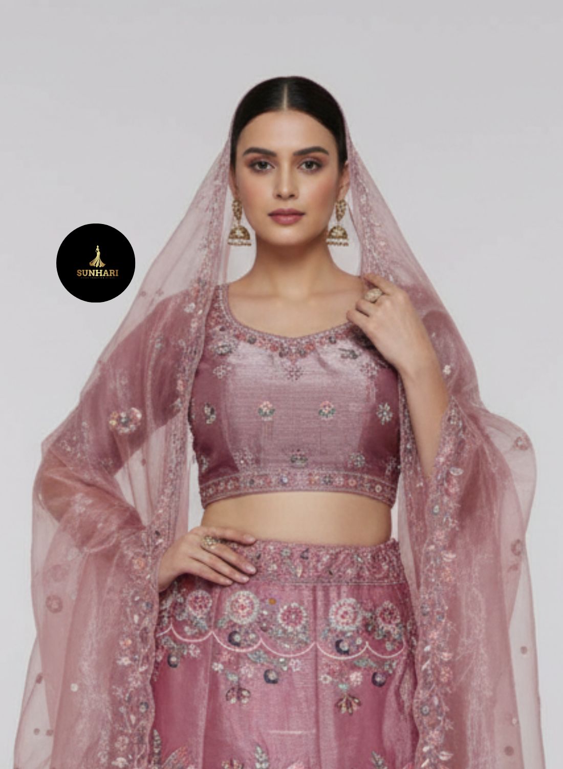 Rose Petal Handcrafted Organza Lehenga