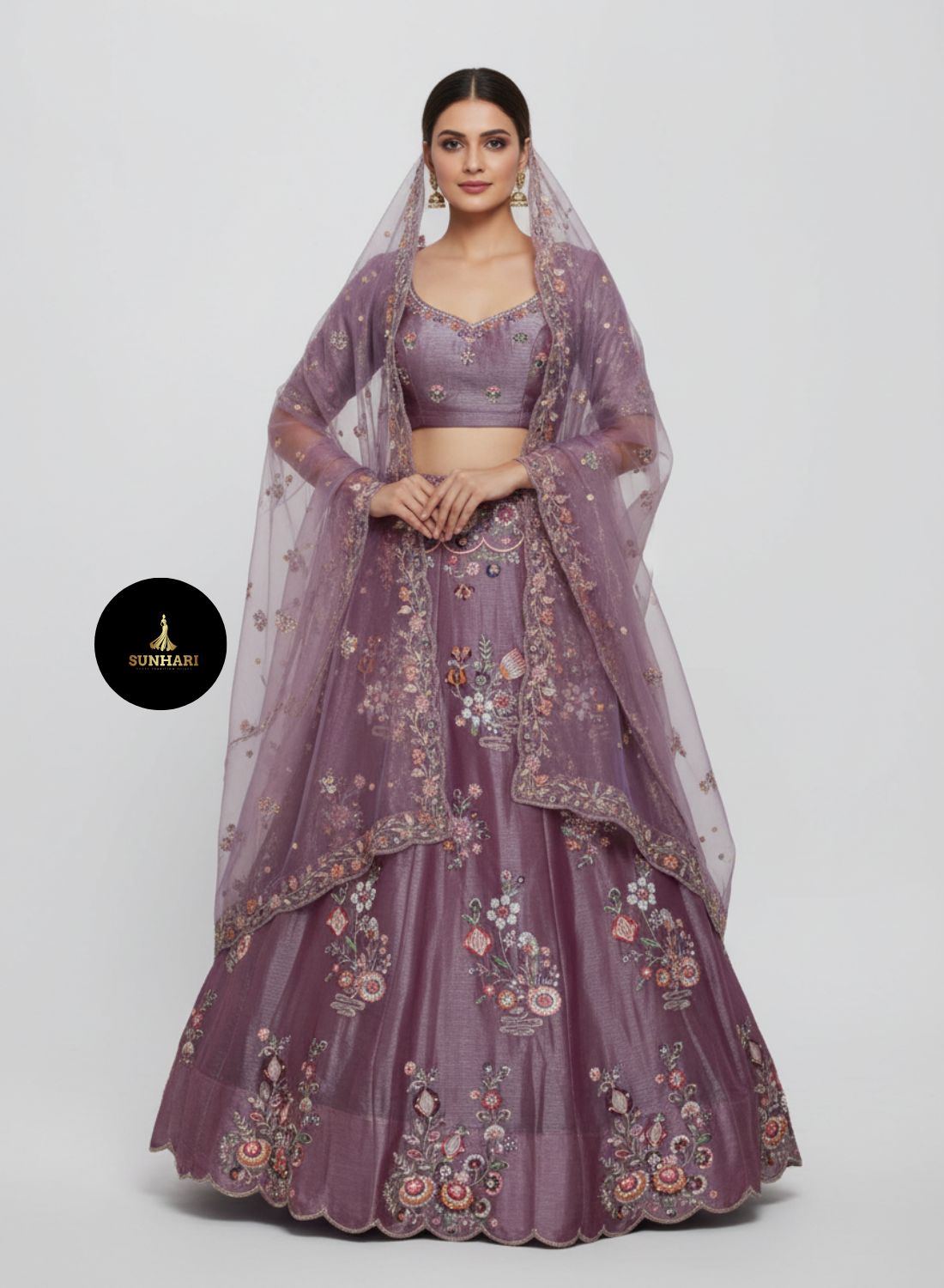 Lavender Dream Handcrafted Organza Lehenga