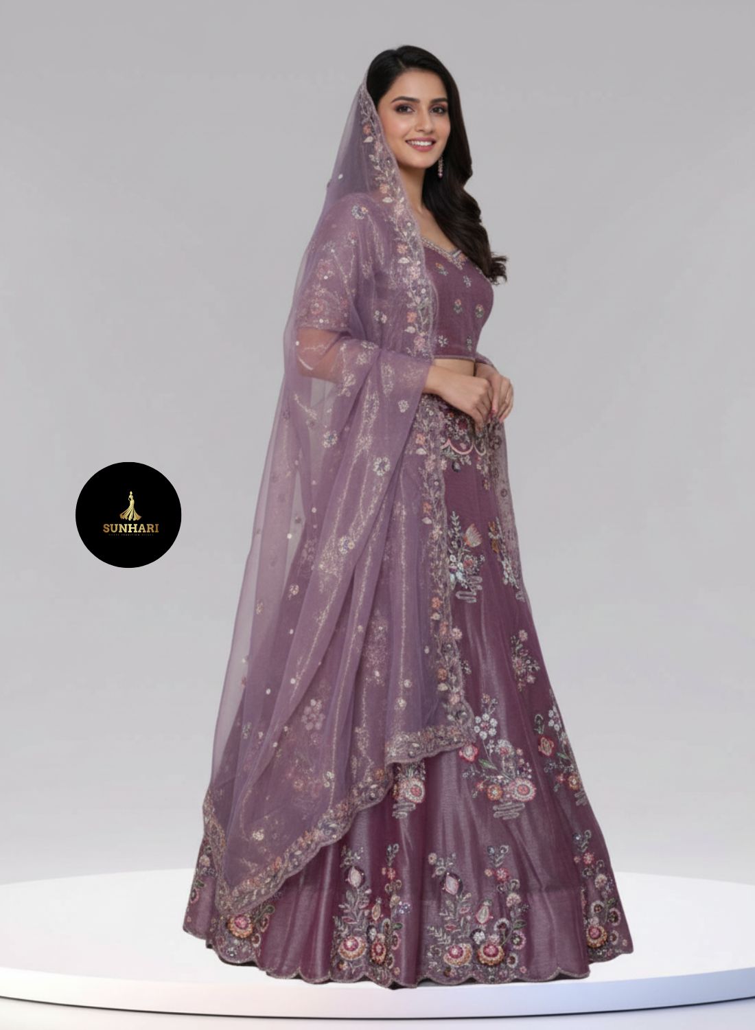 Lavender Dream Handcrafted Organza Lehenga