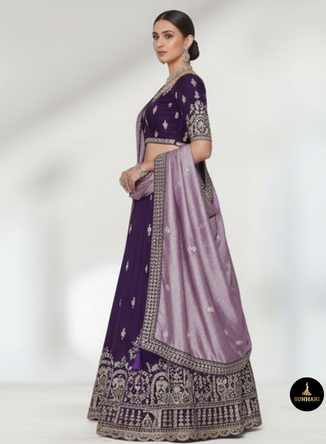 Deep Purple Motif Silk Lehenga 