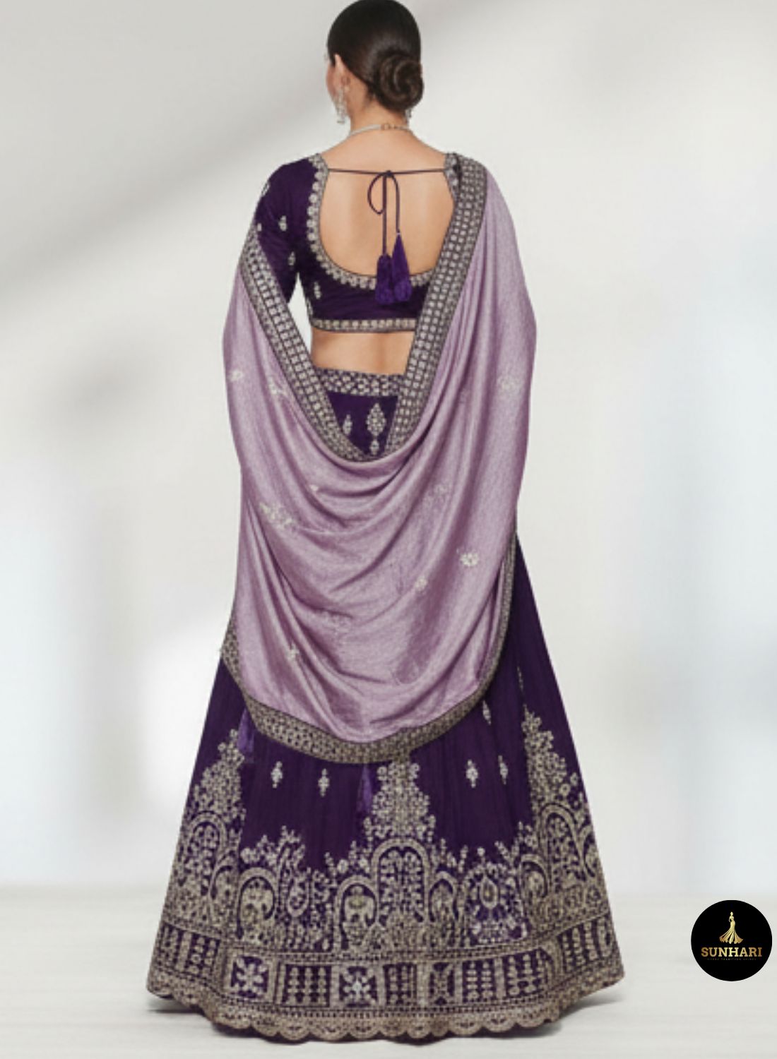Deep Purple Motif Silk Lehenga 
