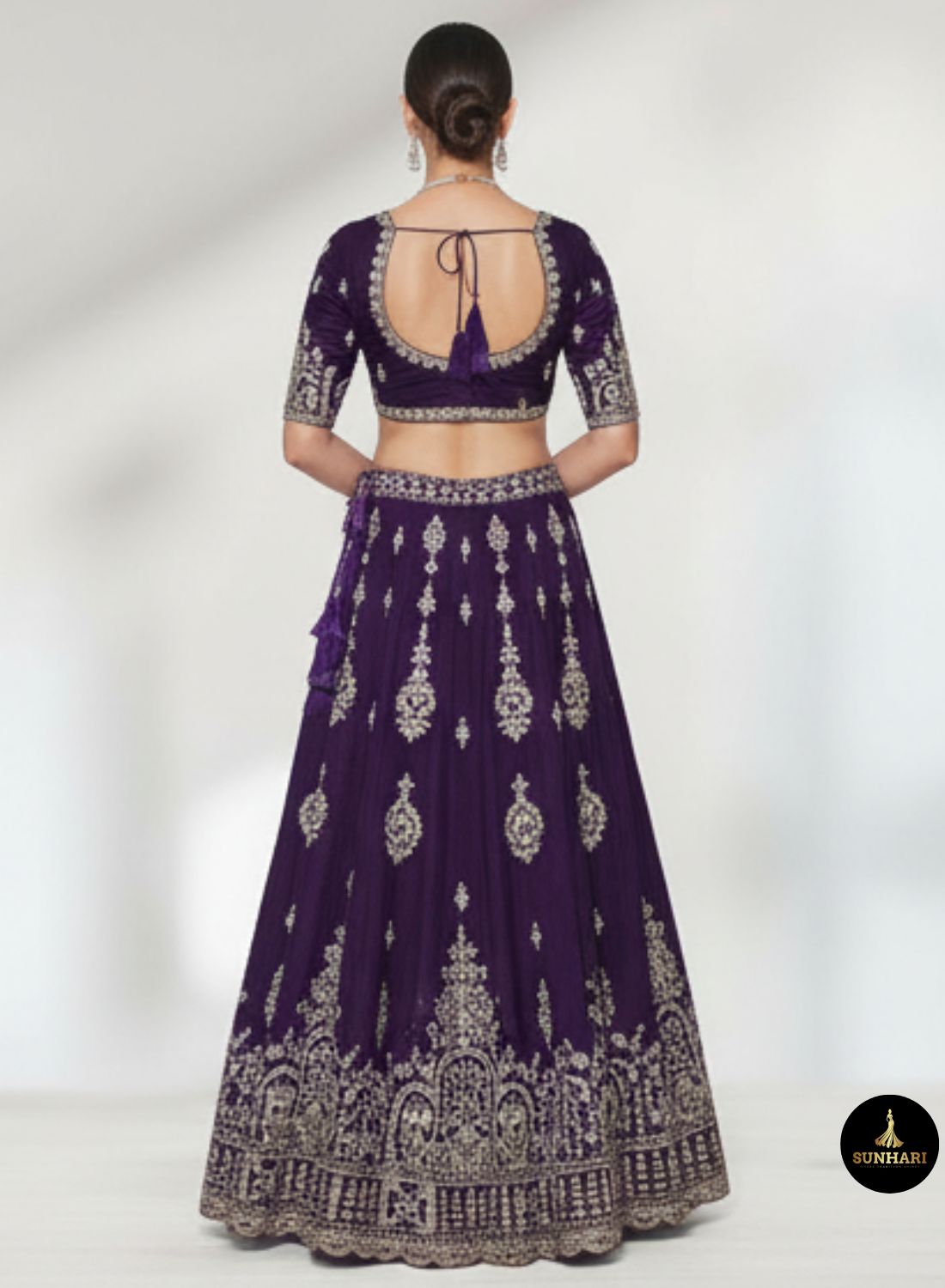 Deep Purple Motif Silk Lehenga 