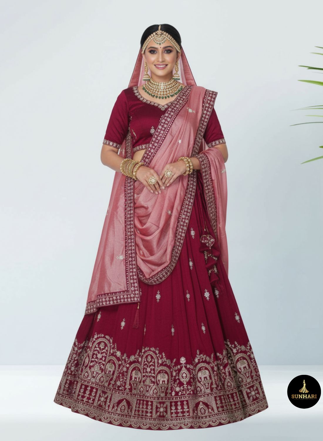Deep Red Heritage Patchwork Silk Lehenga