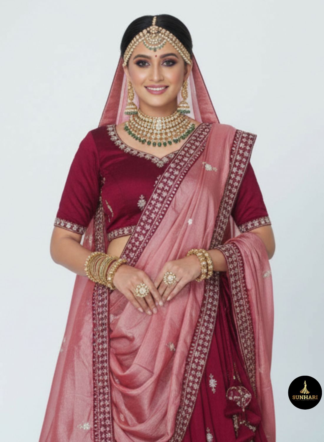 Deep Red Heritage Patchwork Silk Lehenga