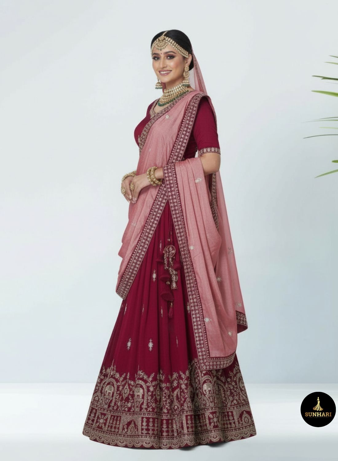 Deep Red Heritage Patchwork Silk Lehenga